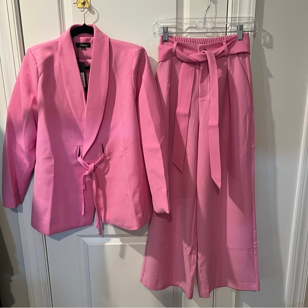 NWT ATHINA 2 Piece Pink Women's SMALL Pantsuit Wideleg